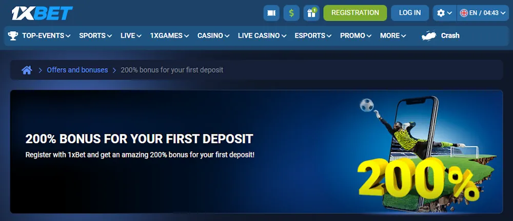 1xBet Welcome Bonus Screenshot
